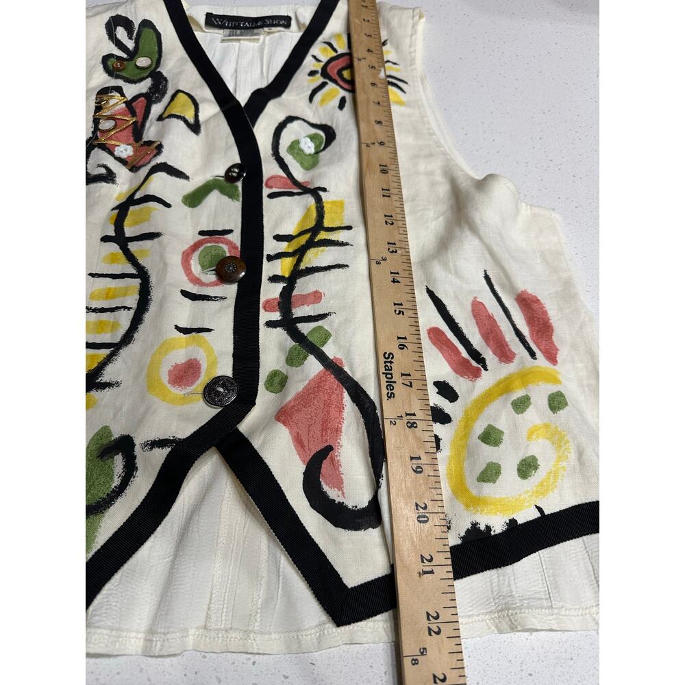 Vintage Whittall & Shon Women’s Vest button up Tye Back Abstract Art to wear M - Picture 11 of 11